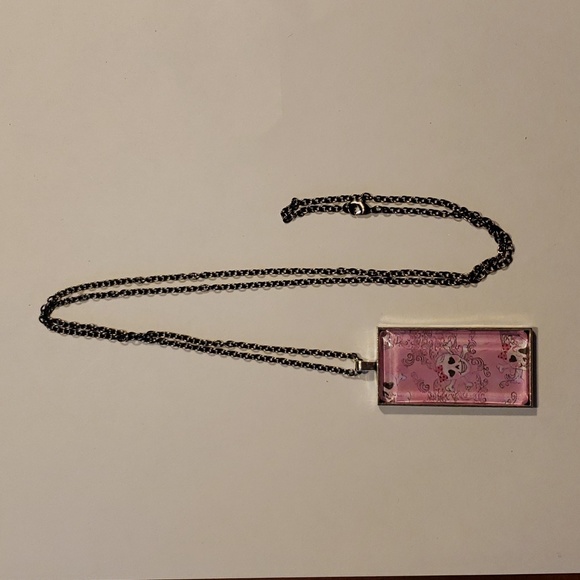 Handcrafted Pink Skull with Flowers Pendent - Picture 2 of 3